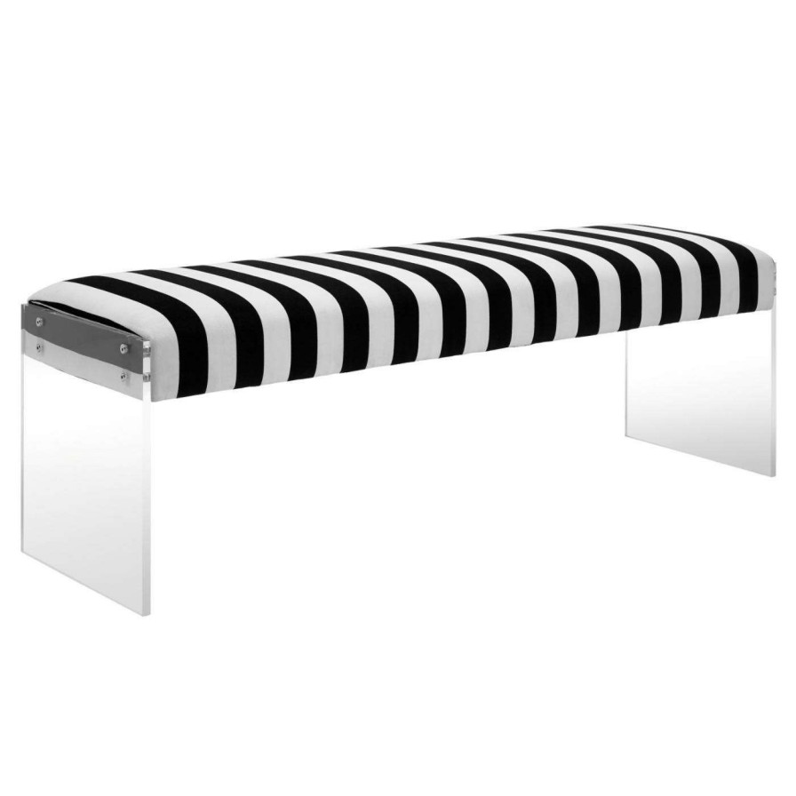 Indoor Benches * | Discount Bedroom Benches Tov Furniture Envy Velvet Striped Bench