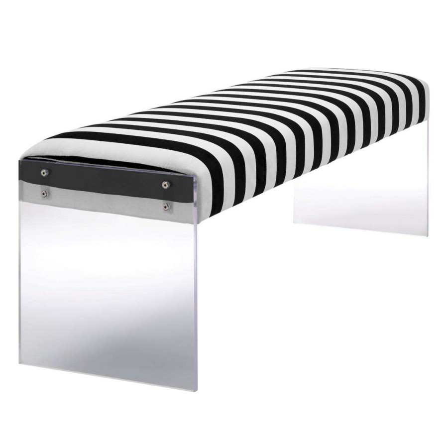 Indoor Benches * | Discount Bedroom Benches Tov Furniture Envy Velvet Striped Bench