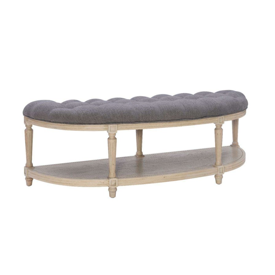 Indoor Benches * | Cheap Entryway Benches Powell Naomi Demuline Bench Graywash Legs With Dark Gray Fabric