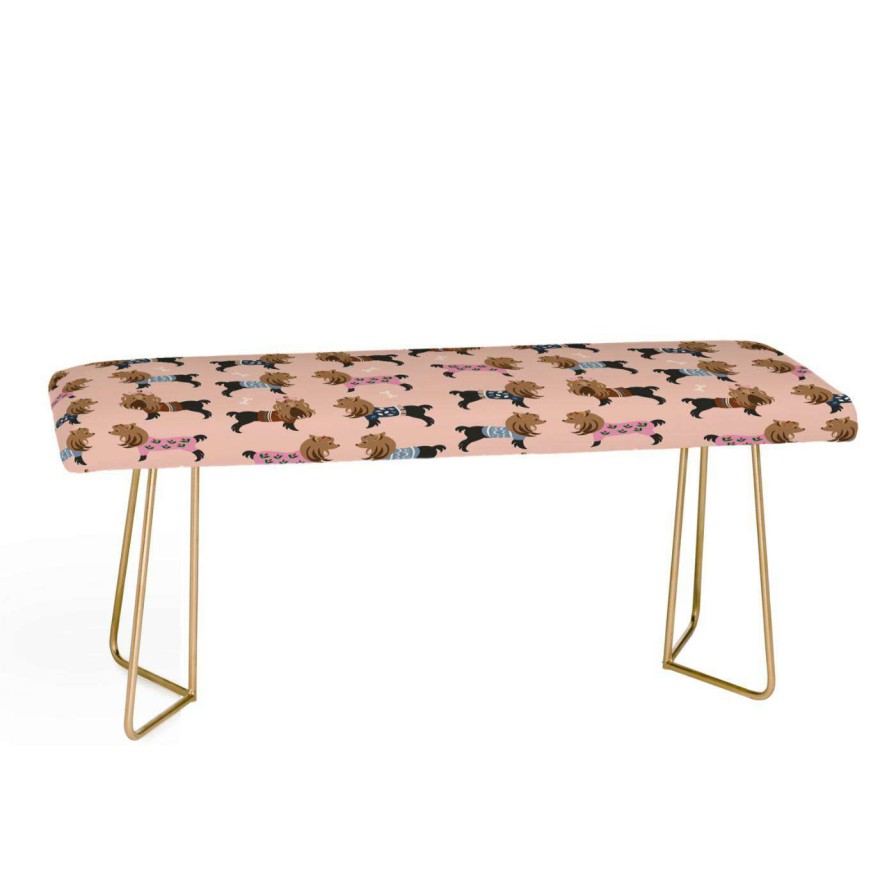 Indoor Benches * | Buy Entryway Benches Deny Designs Pimlada Phuapradit Dog Pattern Yorkie Bench