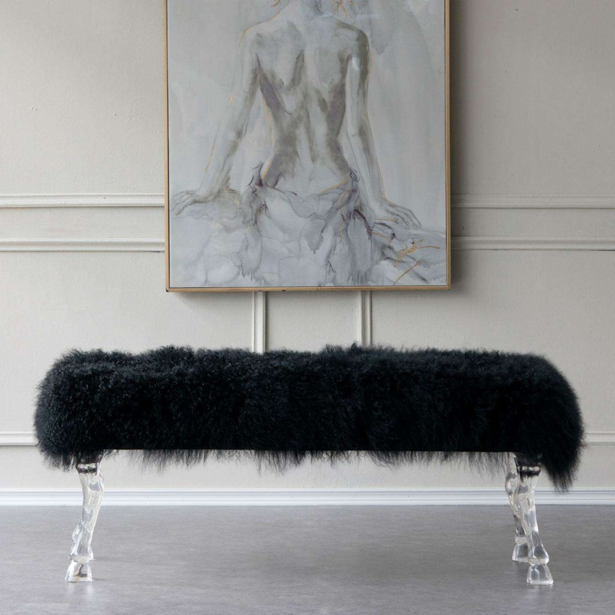 Indoor Benches * | Best Sale A & B Home Bedroom Benches A & B Home Mongolian Fur Bedroom Bench White