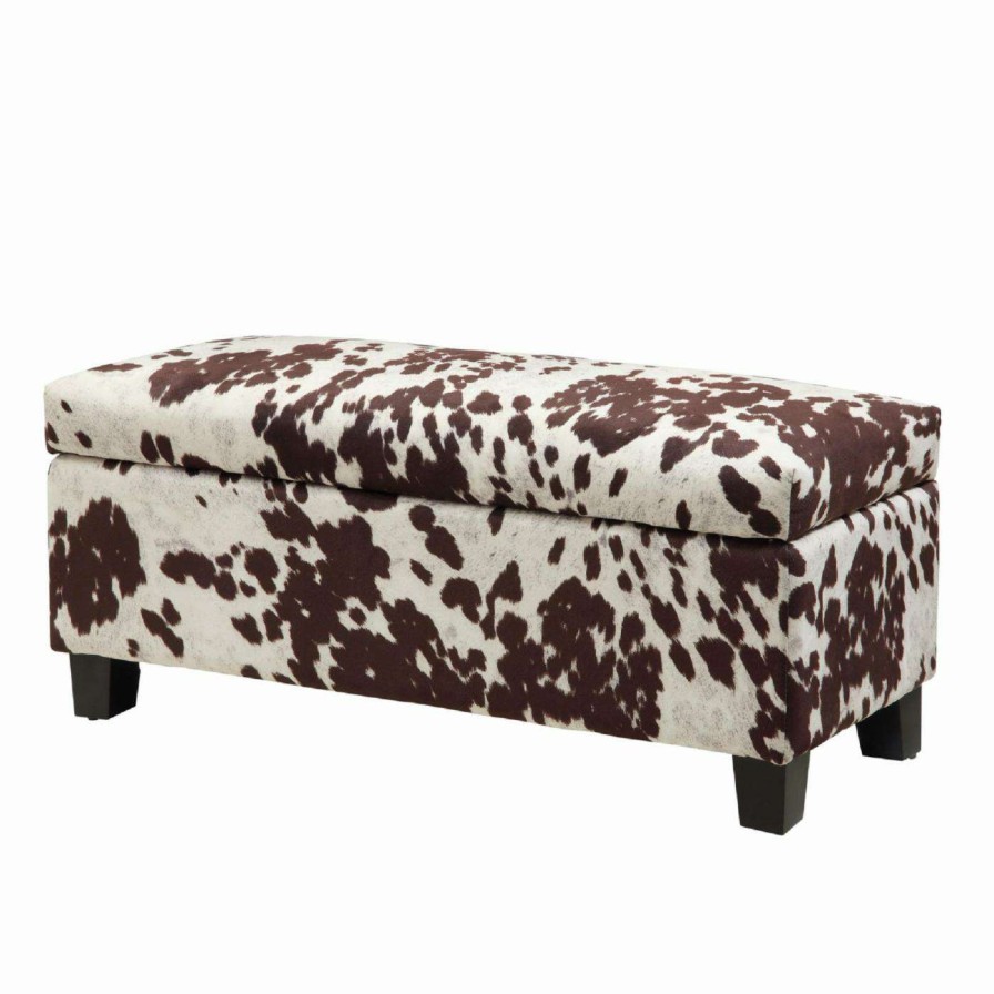 Indoor Benches * | Best Reviews Of Indoor Storage Benches Weston Home Roman Cow Hide Fabric Storage Bench