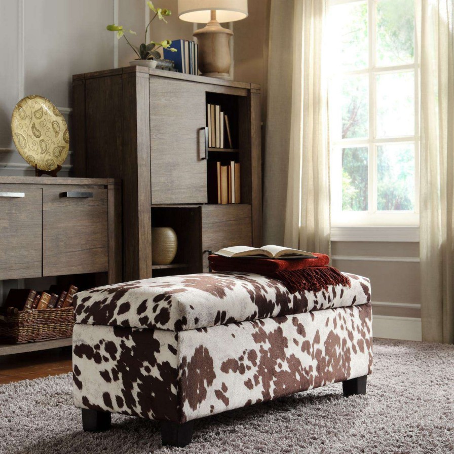 Indoor Benches * | Best Reviews Of Indoor Storage Benches Weston Home Roman Cow Hide Fabric Storage Bench