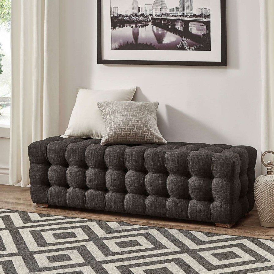 Indoor Benches * | Best Sale Ottoman Benches Weston Home Bowman Tufted Rectangular Ottoman Bench