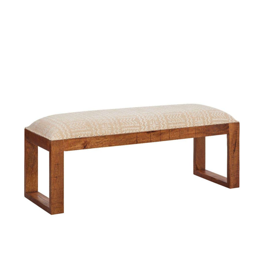 Indoor Benches * | Best Sale Bedroom Benches Powell Ellington Bench Natural With Beige And White Aztec Pattern Fabric