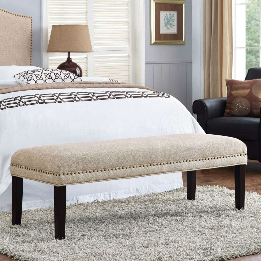 Indoor Benches * | Discount Bedroom Benches Home Meridian Upholstered Bed Bench Tan