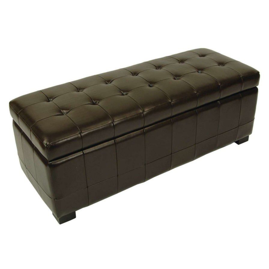 Indoor Benches * | Best Pirce Indoor Storage Benches Safavieh Large Manhattan Storage Bench Brown Leather