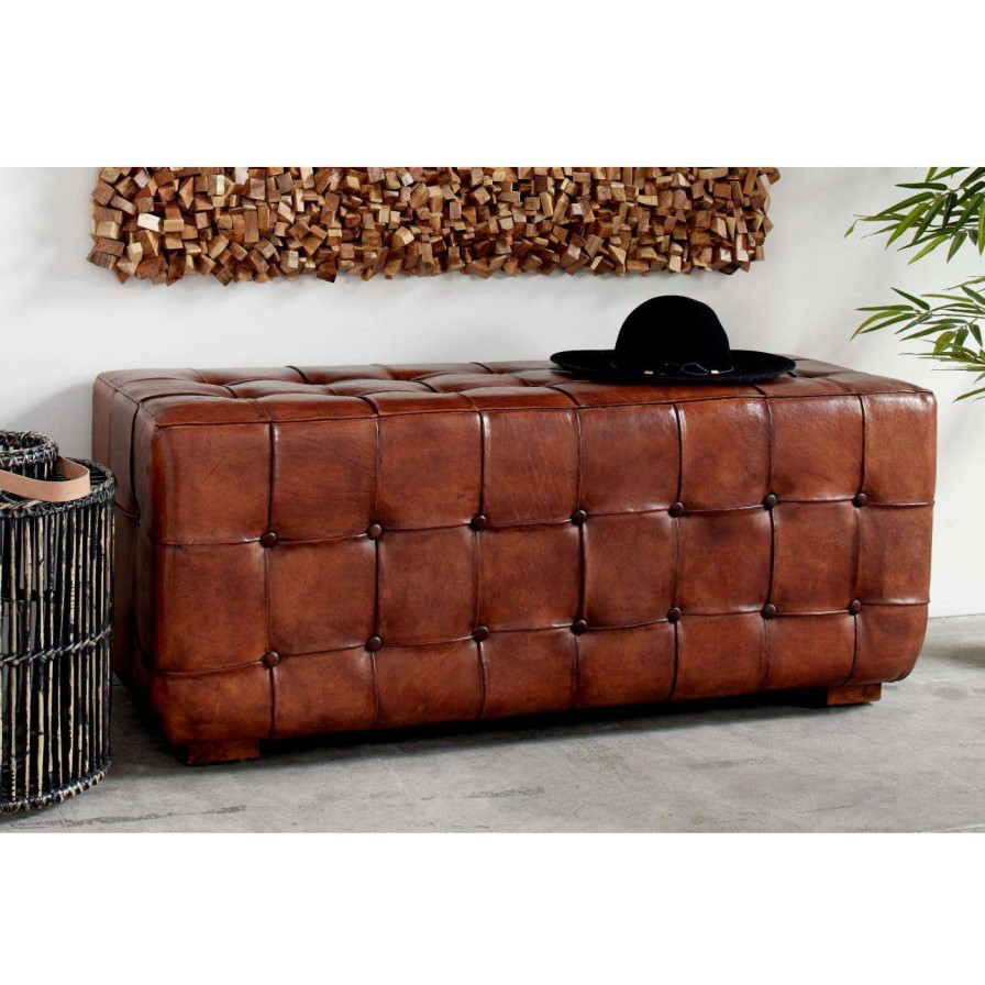 Indoor Benches * | Cheap Ottoman Benches Decmode Tufted Leather Bench