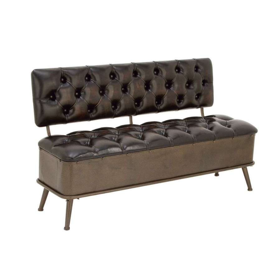 Indoor Benches * | Hot Sale Settee Benches Decmode Metal And Tufted Leather Storage Bench With Back