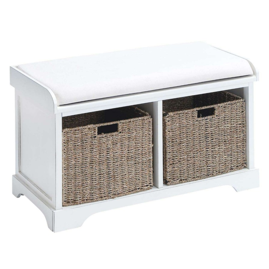 Indoor Benches * | Cheap Indoor Storage Benches Decmode Wood Bench With Storage Baskets