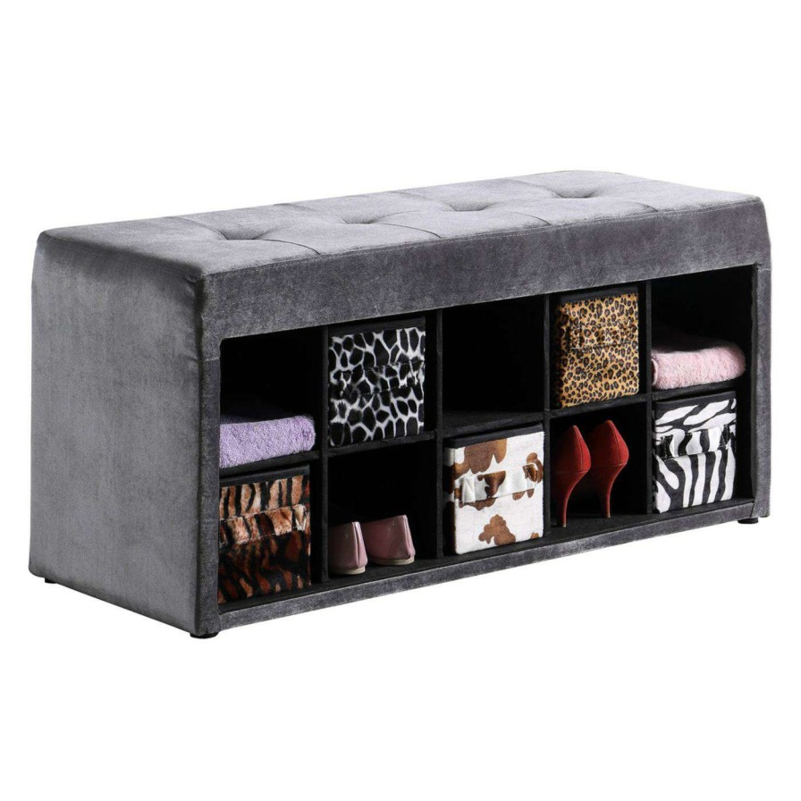 Indoor Benches * | Cheap Indoor Storage Benches Ore International Devin Velour Tufted Storage Bench