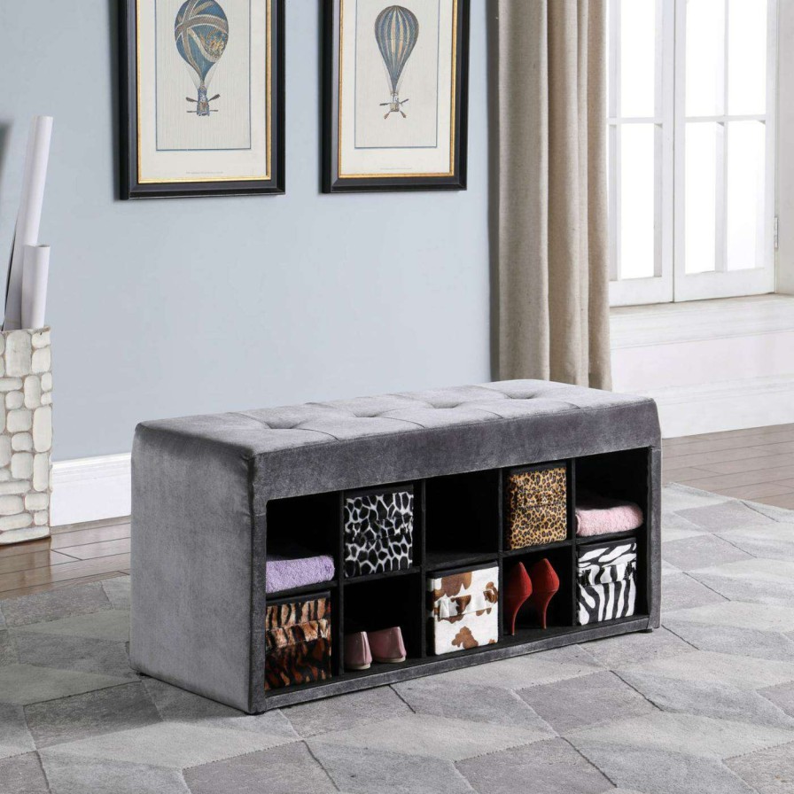 Indoor Benches * | Cheap Indoor Storage Benches Ore International Devin Velour Tufted Storage Bench