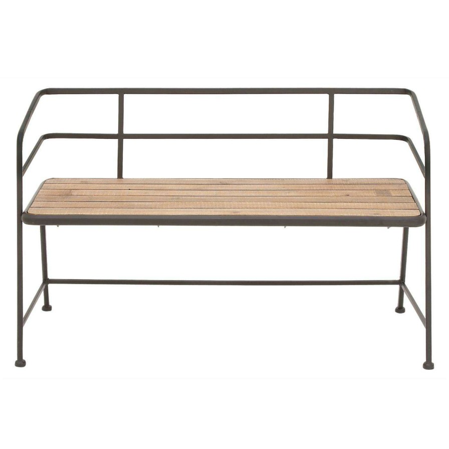 Indoor Benches * | New Entryway Benches Decmode Wood Slat Bench With Metal Back