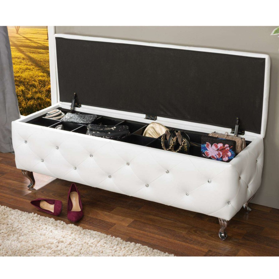 Indoor Benches * | Promo Bedroom Benches Baxton Studio Seine Storage Bench White