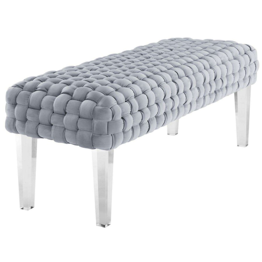 Indoor Benches * | Cheap Bedroom Benches Tov Furniture Sal Woven Velvet Bench Grey