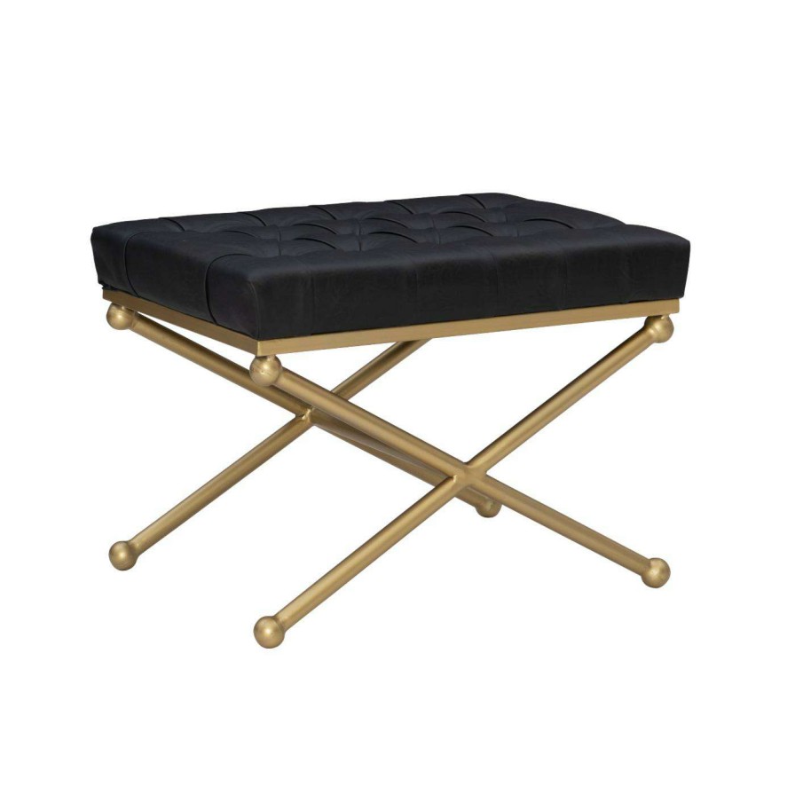 Indoor Benches * | Wholesale Ottoman Benches Powell Bethany Bench Gold With Black Faux Leather