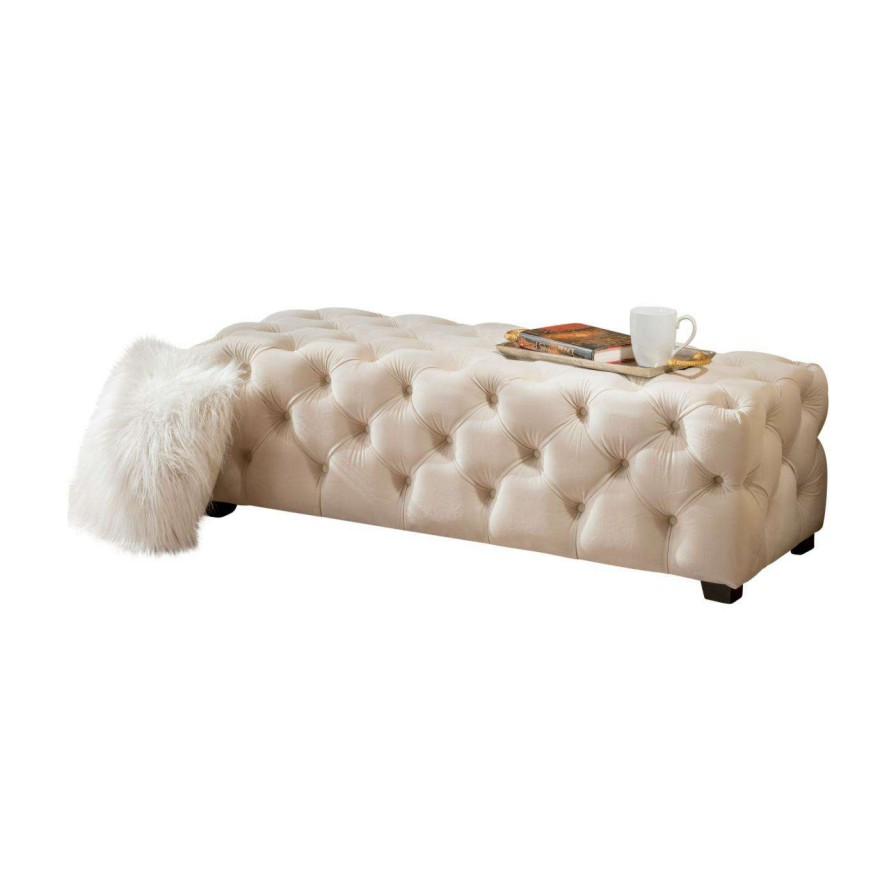 Indoor Benches * | Cheapest Best Selling Home Ottoman Benches Piper Tufted Velvet Ottoman/Bench