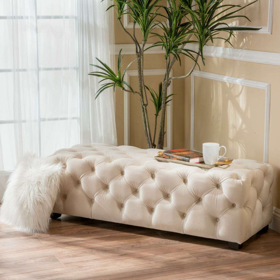 Indoor Benches * | Cheapest Best Selling Home Ottoman Benches Piper Tufted Velvet Ottoman/Bench