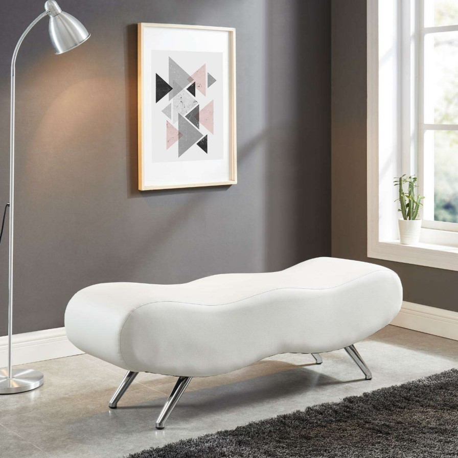 Indoor Benches * | Outlet Bedroom Benches !Nspire Faux Leather Bench With Chrome Feet White