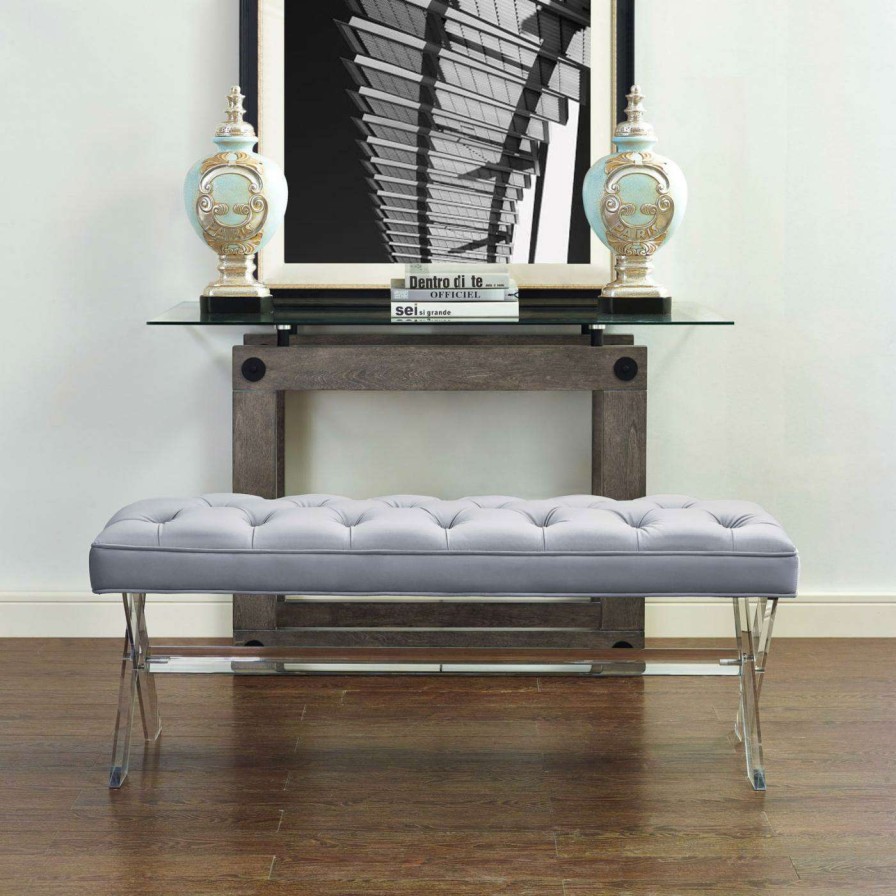 Indoor Benches * | Best Deal Entryway Benches Tov Furniture Claira Lucite Bench Gray