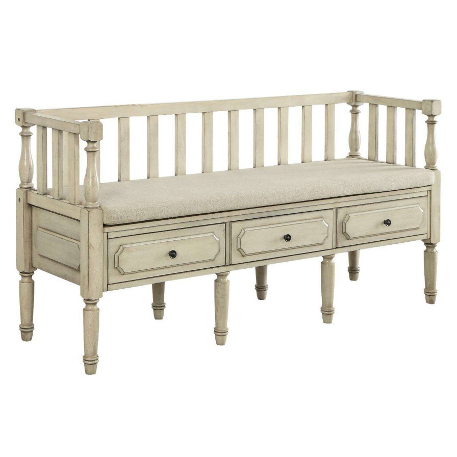 Indoor Benches * | Top 10 Indoor Storage Benches Hn Home Kendall Coastal Padded 3 Drawer Storage Bench Natural