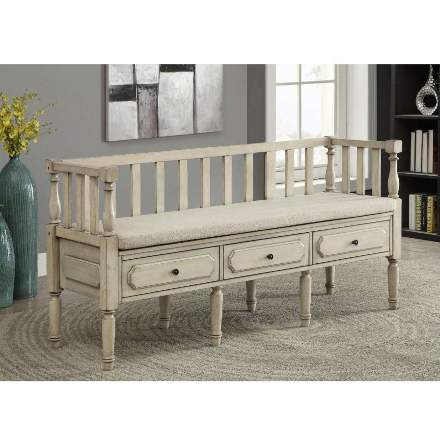 Indoor Benches * | Top 10 Indoor Storage Benches Hn Home Kendall Coastal Padded 3 Drawer Storage Bench Natural