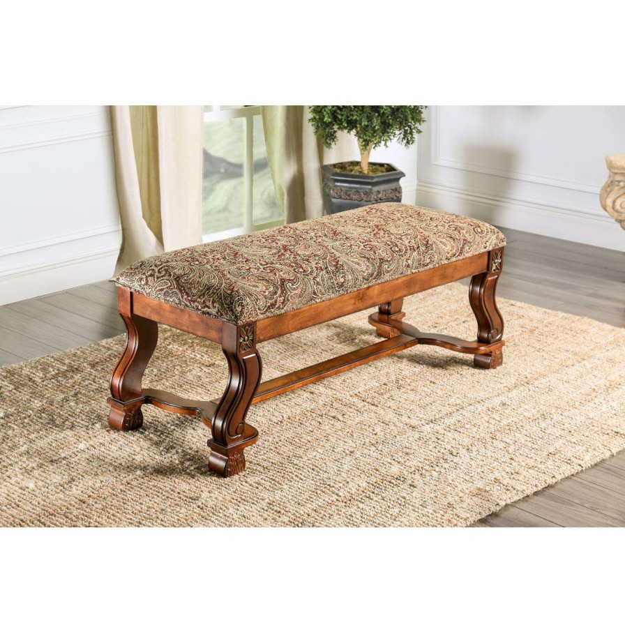 Indoor Benches * | Best Reviews Of Bedroom Benches Furniture Of America Alain Traditional-Style Upholstered Bench