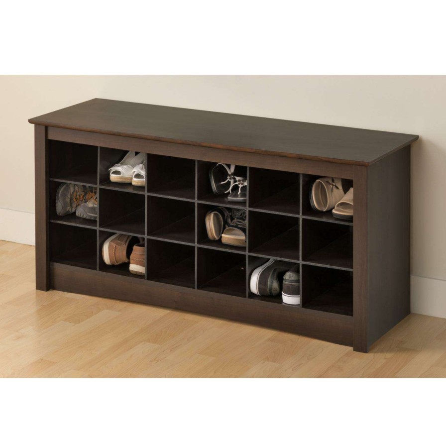 Indoor Benches * | Best Sale Indoor Storage Benches Prepac Ess-4824 Espresso Shoe Cubbie Bench