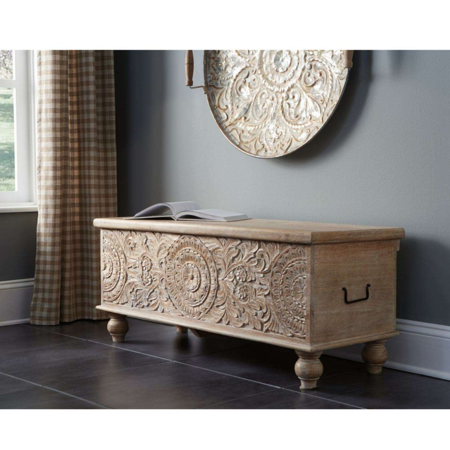 Indoor Benches * | Top 10 Indoor Storage Benches Signature Design By Ashley Fossil Ridge 43 In. Backless Wood Storage Bench