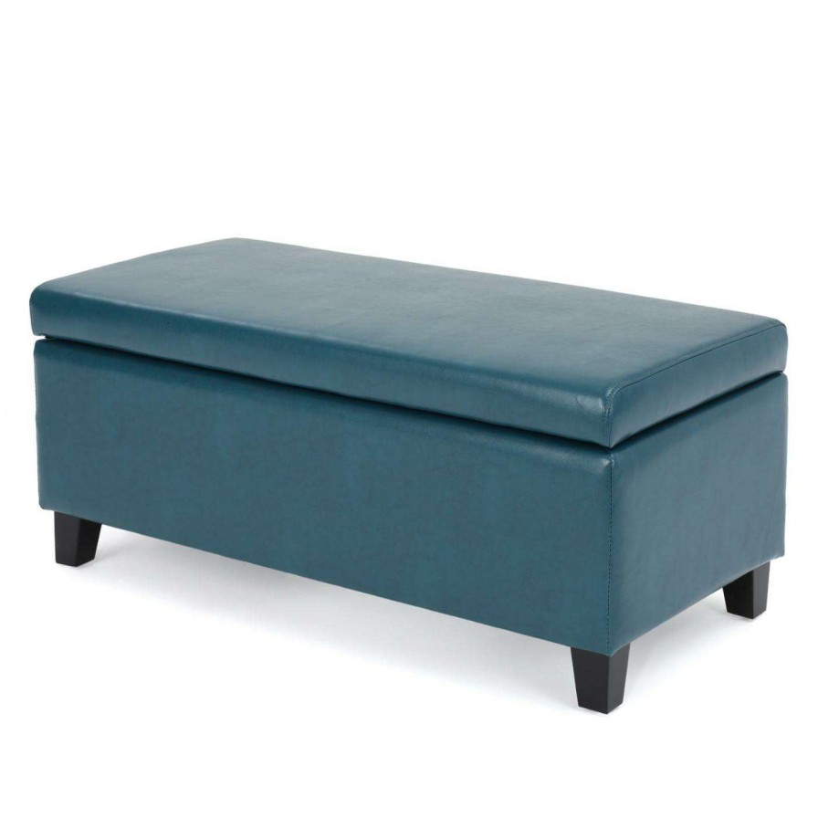 Indoor Benches * | Cheap Best Selling Home Ottoman Benches Brahma Leather Storage Ottoman Teal