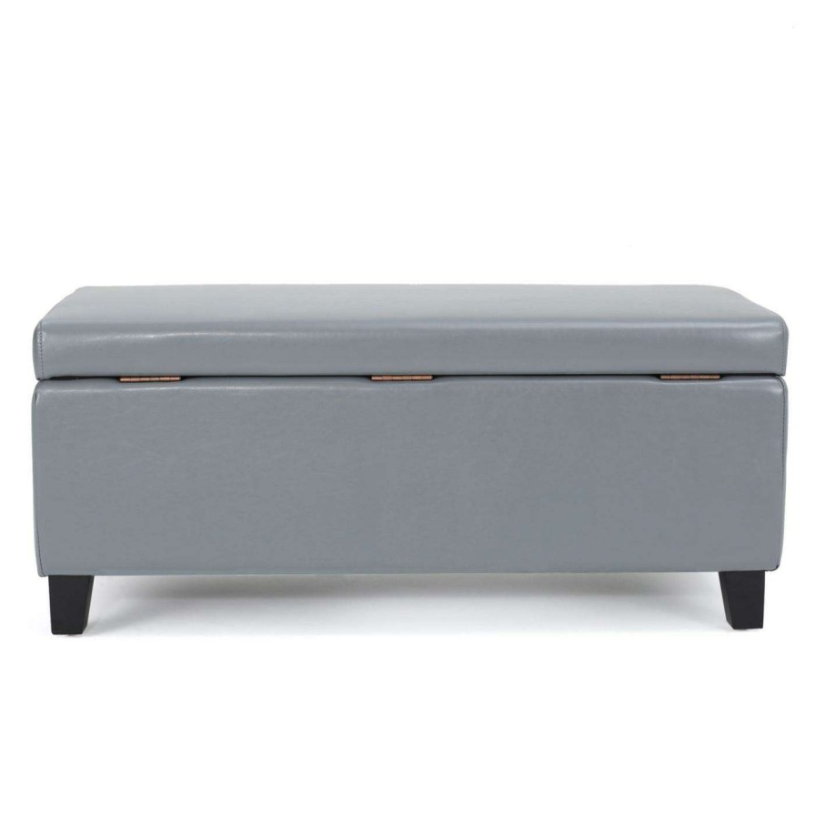 Indoor Benches * | Cheap Best Selling Home Ottoman Benches Brahma Leather Storage Ottoman Teal