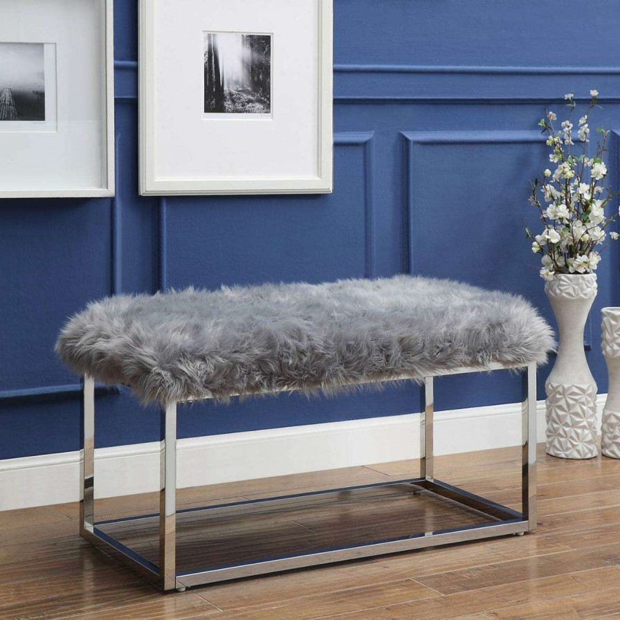 Indoor Benches * | Flash Sale Bedroom Benches Inspired Home Athena Faux Fur Bedroom Bench