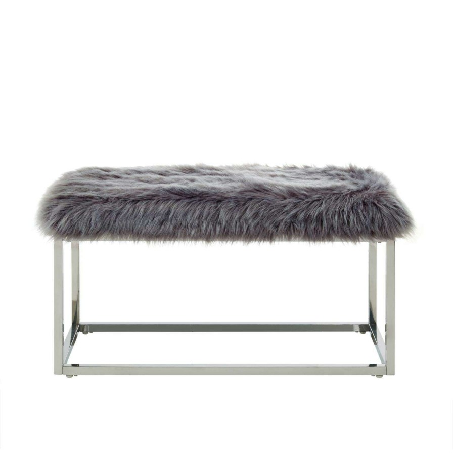 Indoor Benches * | Flash Sale Bedroom Benches Inspired Home Athena Faux Fur Bedroom Bench