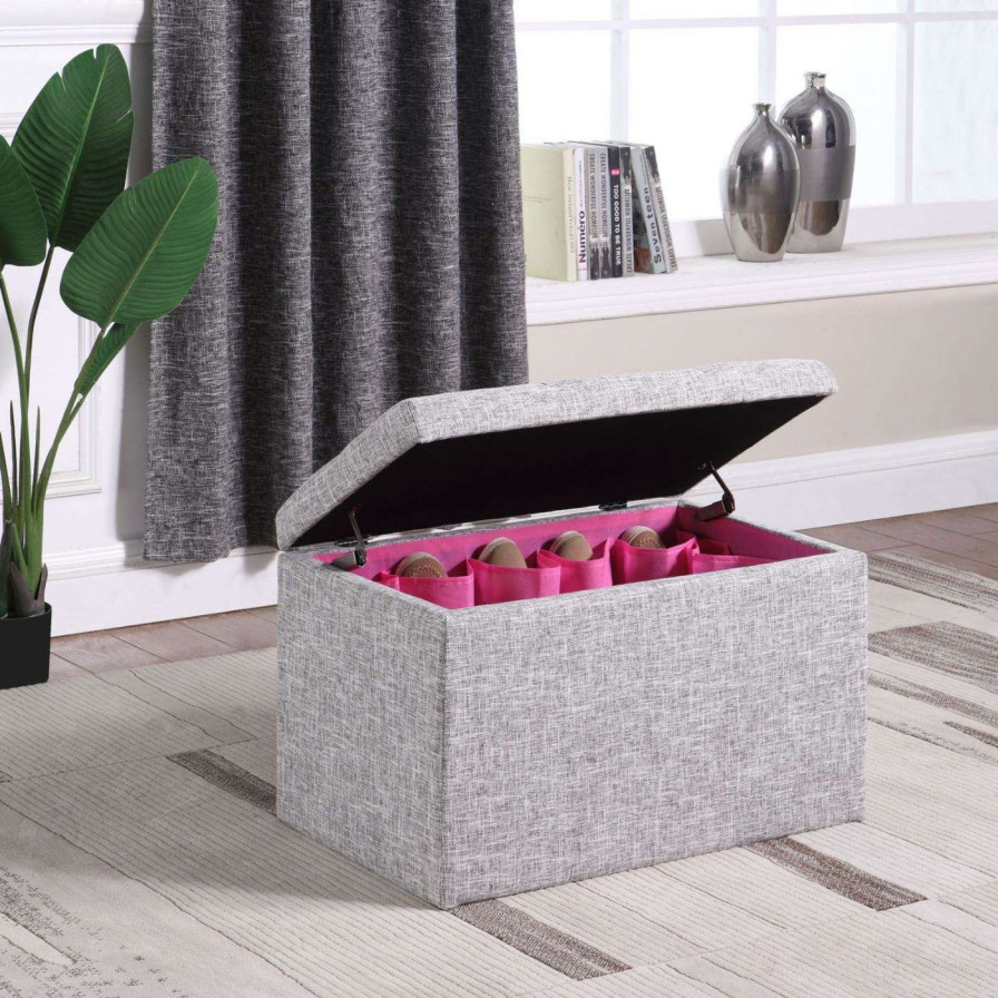 Indoor Benches * | Wholesale Bedroom Benches Ore International Light Gray Tufted Shoe Storage Bench