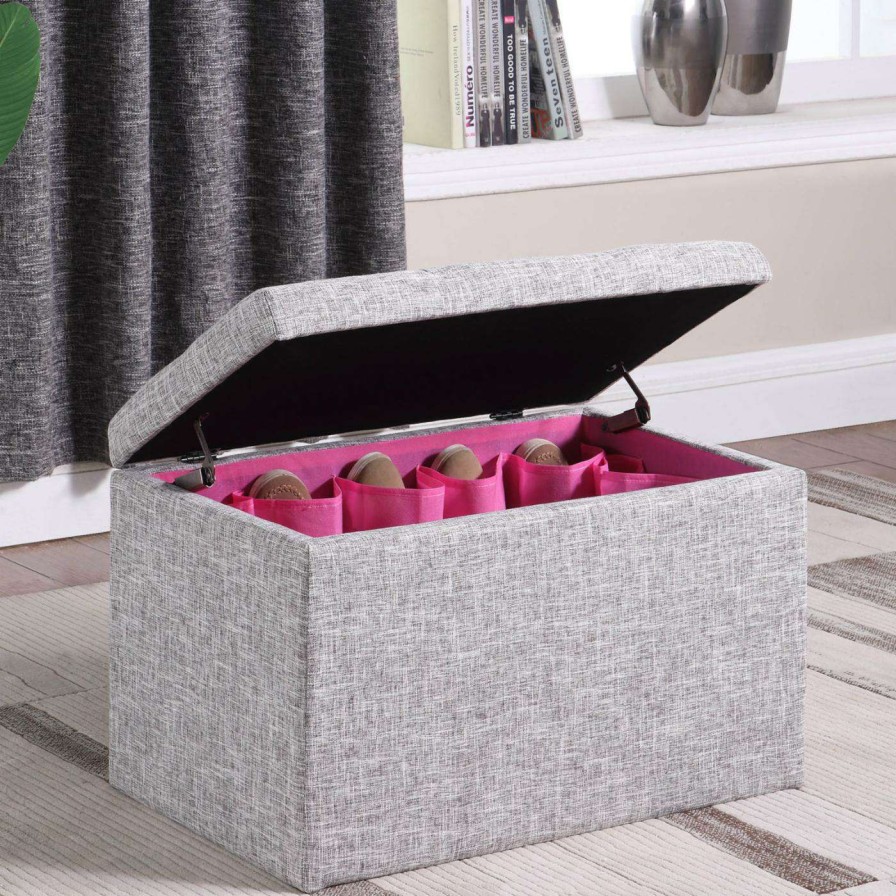 Indoor Benches * | Wholesale Bedroom Benches Ore International Light Gray Tufted Shoe Storage Bench