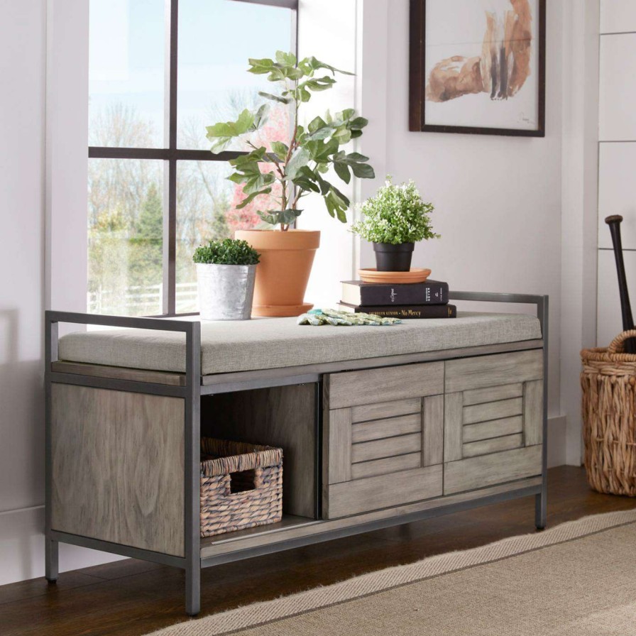 Indoor Benches * | Flash Sale Entryway Benches Weston Home Arron Storage Bench With Cushion