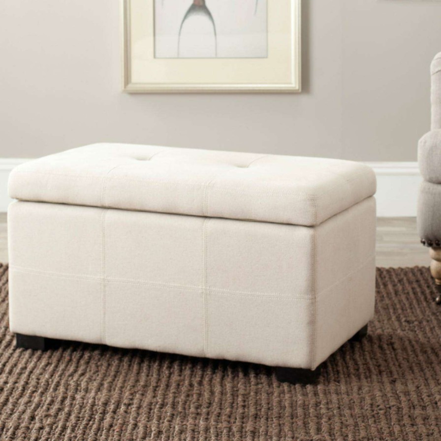 Indoor Benches * | Top 10 Indoor Storage Benches Safavieh Maiden Tufted Linen Indoor Storage Bench