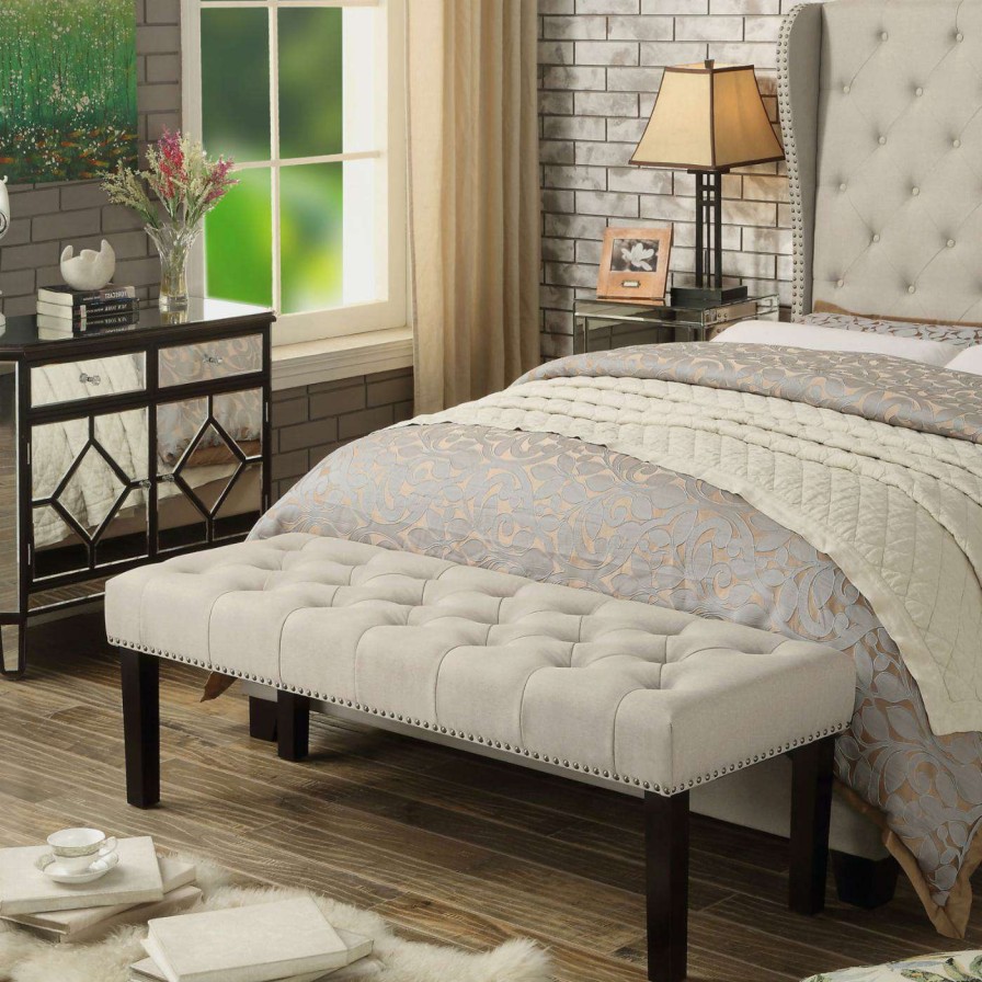 Indoor Benches * | Wholesale Bedroom Benches Rosevera Ercole Upholstered Tufted Bench