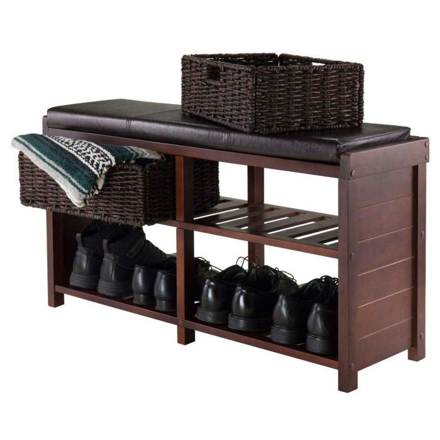 Indoor Benches * | Deals Indoor Storage Benches Winsome Colin Cushion Bench With Baskets