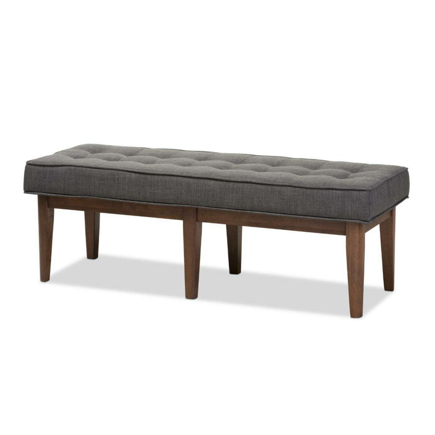 Indoor Benches * | Best Reviews Of Entryway Benches Hn Home Waterbury Transitional Fabric Button-Tufted Bench Dark Grey