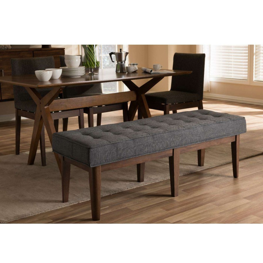 Indoor Benches * | Best Reviews Of Entryway Benches Hn Home Waterbury Transitional Fabric Button-Tufted Bench Dark Grey