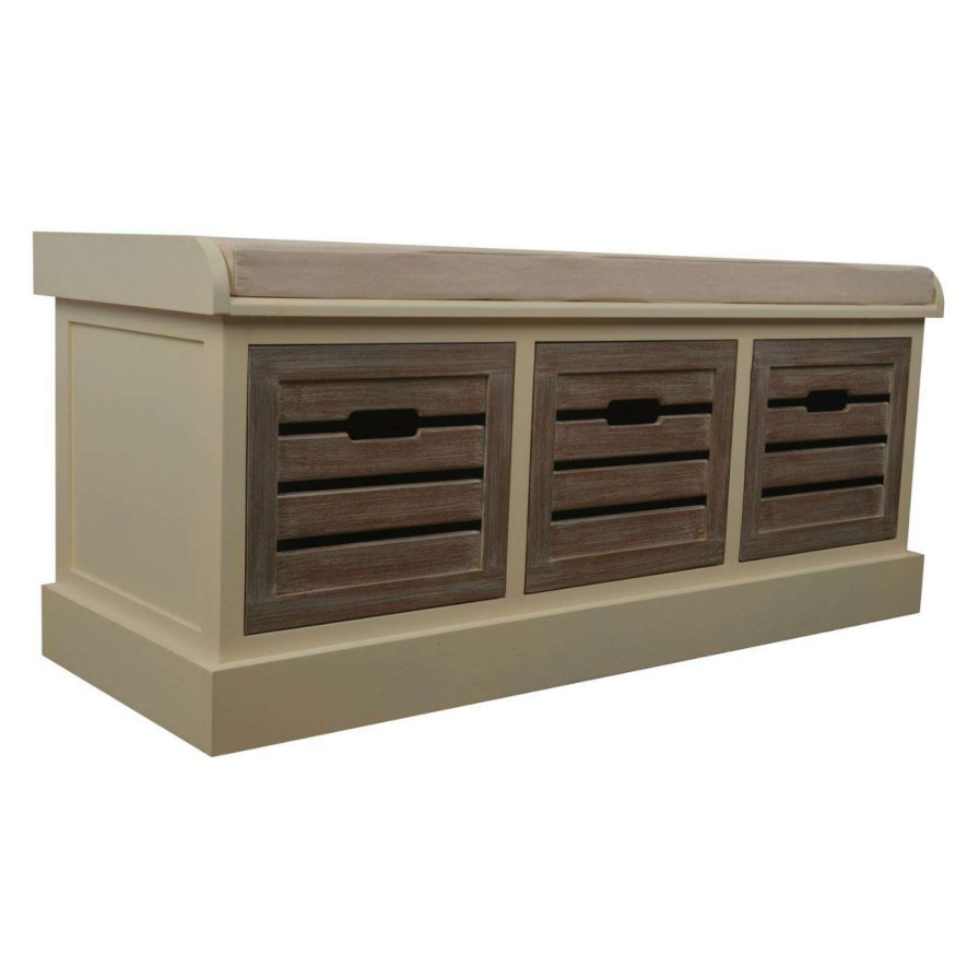 Indoor Benches * | Wholesale Indoor Storage Benches Decor Therapy Melody 3 Drawer Bench With Cushion