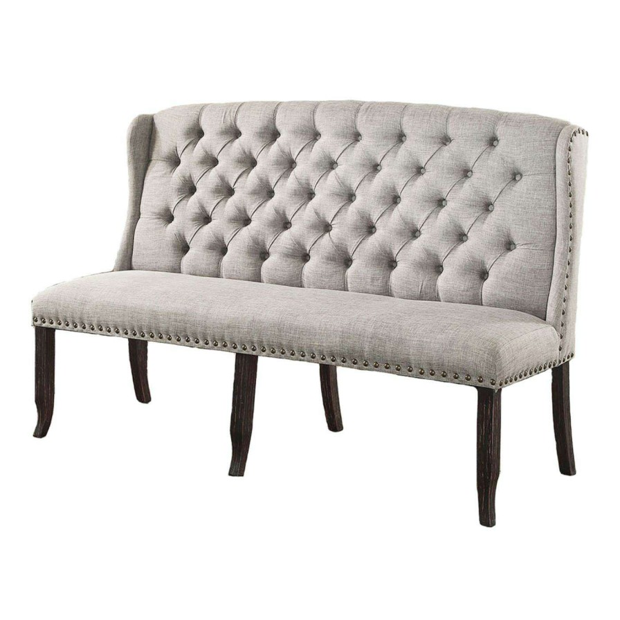 Dining Chairs * | Wholesale Kitchen & Dining Benches Furniture Of America Oper Rustic 3-Seater Tufted Linen-Like Fabric Loveseat Dining Bench