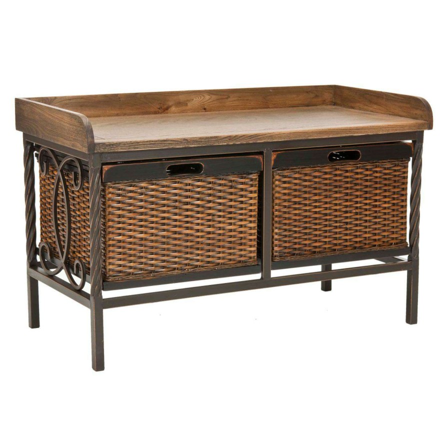 Indoor Benches * | Top 10 Indoor Storage Benches Safavieh Bergen Antique Pewter / Light Ash Storage Bench