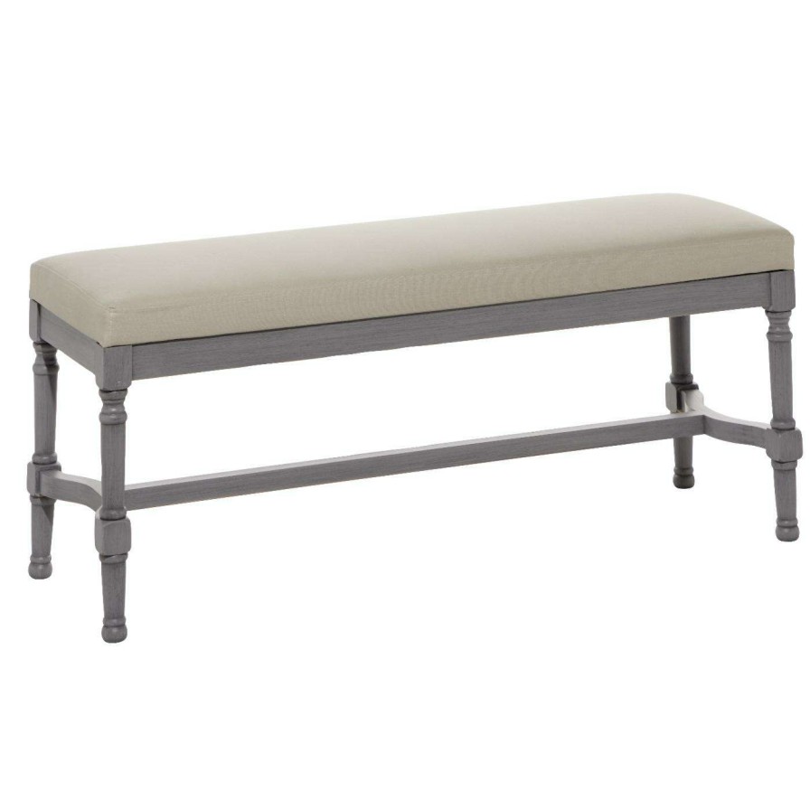 Indoor Benches * | Deals Settee Benches Decmode Traditional Wood Rectangular Burlap Seat Bench Gray/Beige