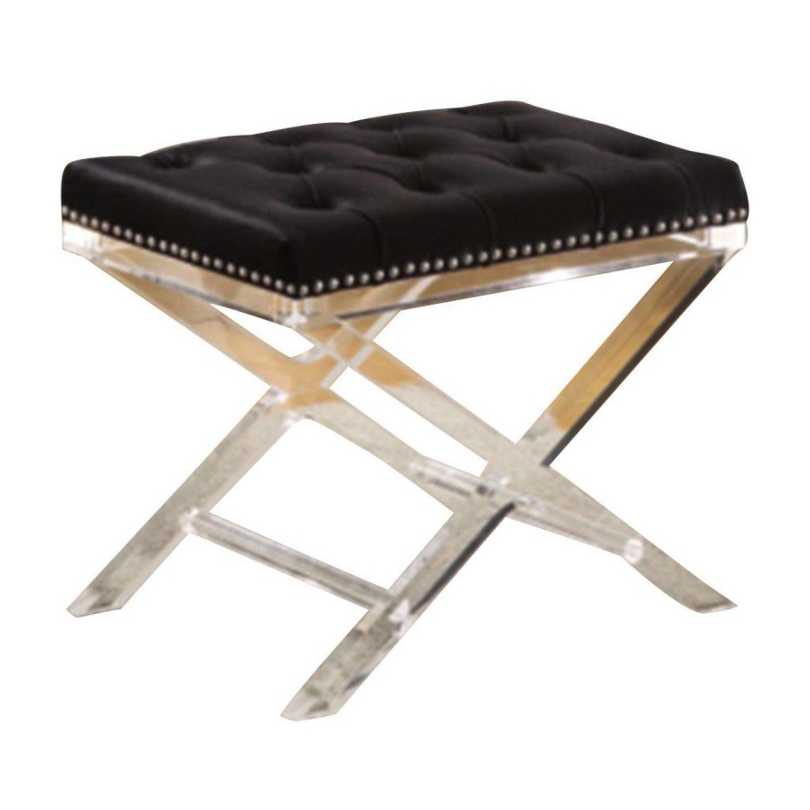 Indoor Benches * | Hot Sale Bedroom Benches Hi-Line Gift Ltd. Button-Tufted Velvet X-Base Chair