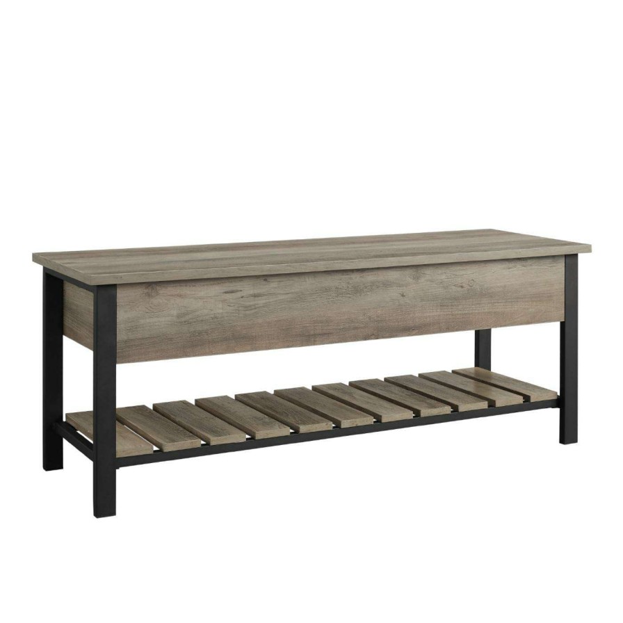 Indoor Benches * | Deals Indoor Storage Benches Humblenest Countryside Weathered Storage Bench With Shelf