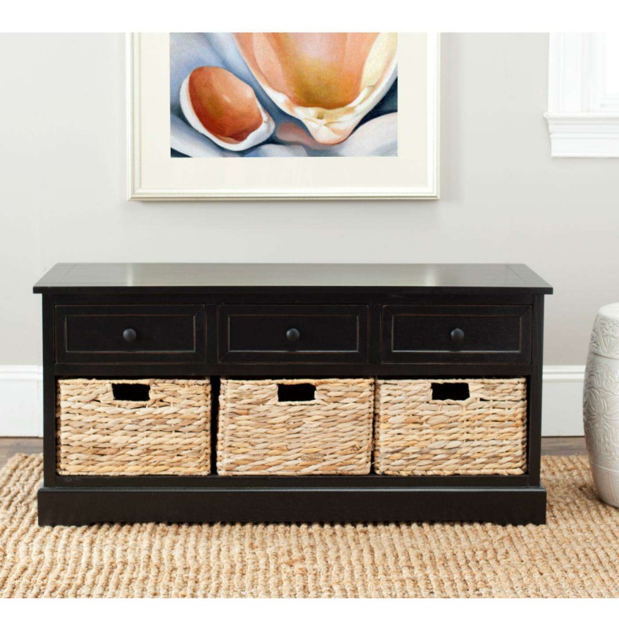 Indoor Benches * | Buy Indoor Storage Benches Safavieh Damien 3 Drawer Indoor Storage Bench