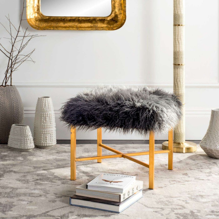 Indoor Benches * | Discount Bedroom Benches Safavieh Horace Faux Sheepskin X-Square Bench