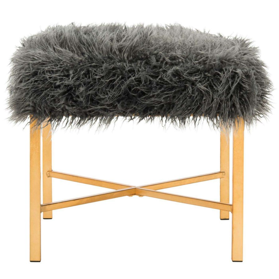 Indoor Benches * | Discount Bedroom Benches Safavieh Horace Faux Sheepskin X-Square Bench